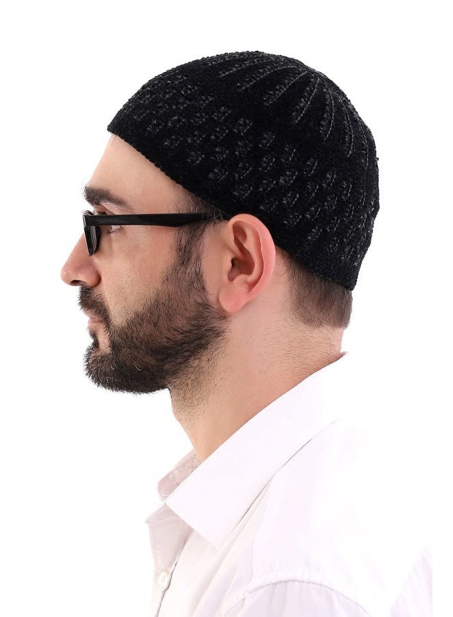 İhvan Online Turkish Muslim Winter Kufi Hats for Men Taqiya Takke Peci Islamic Hats Islamic Gifts Standard Size Black Grey - Image 4
