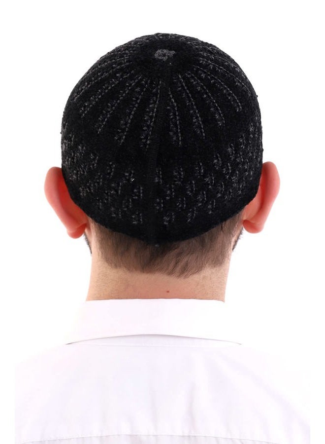 İhvan Online Turkish Muslim Winter Kufi Hats for Men Taqiya Takke Peci Islamic Hats Islamic Gifts Standard Size Black Grey - Image 5