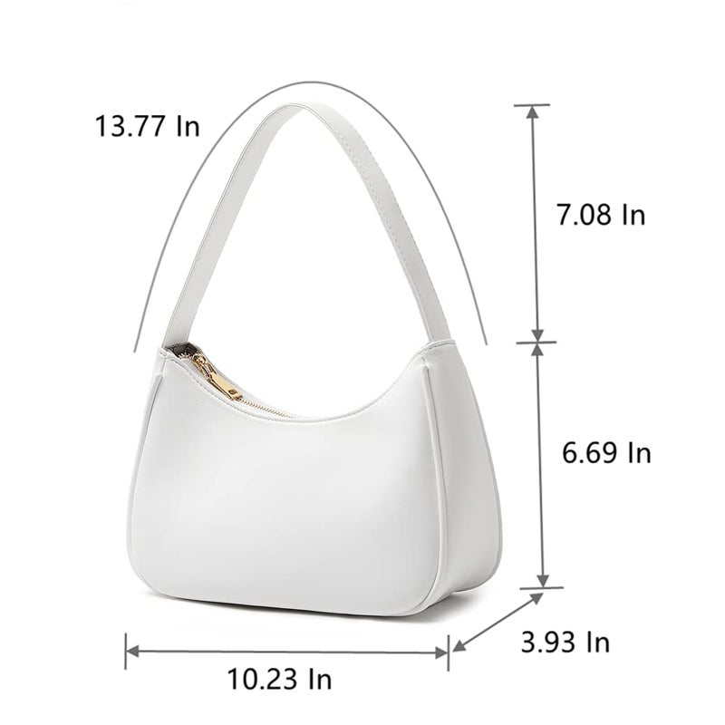 CYHTWSDJ Shoulder Bags for Women, Cute Hobo Tote Handbag Mini Clutch Purse with Zipper Closure (White) - Image 3