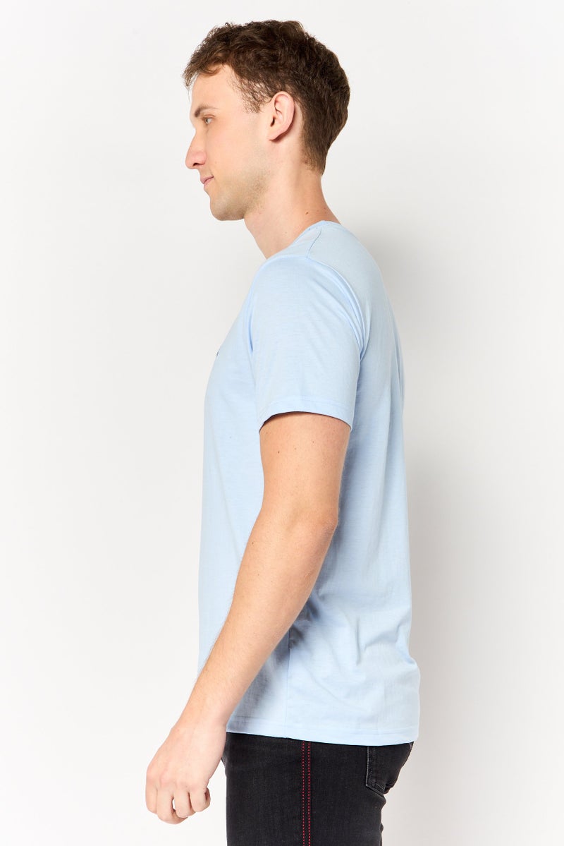 Tailorbyrd Men Crew Neck Short Sleeve Embroidered Logo T-Shirt, Light Blue - Image 2