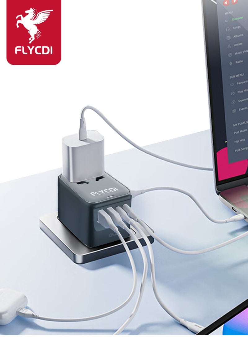 flycdi 65W Travel Adapter with 2 USB A Ports and 2 Type-C PD Ports - with Safety Door and Safety Valve for US/UK/AU/EU, Black - Image 2