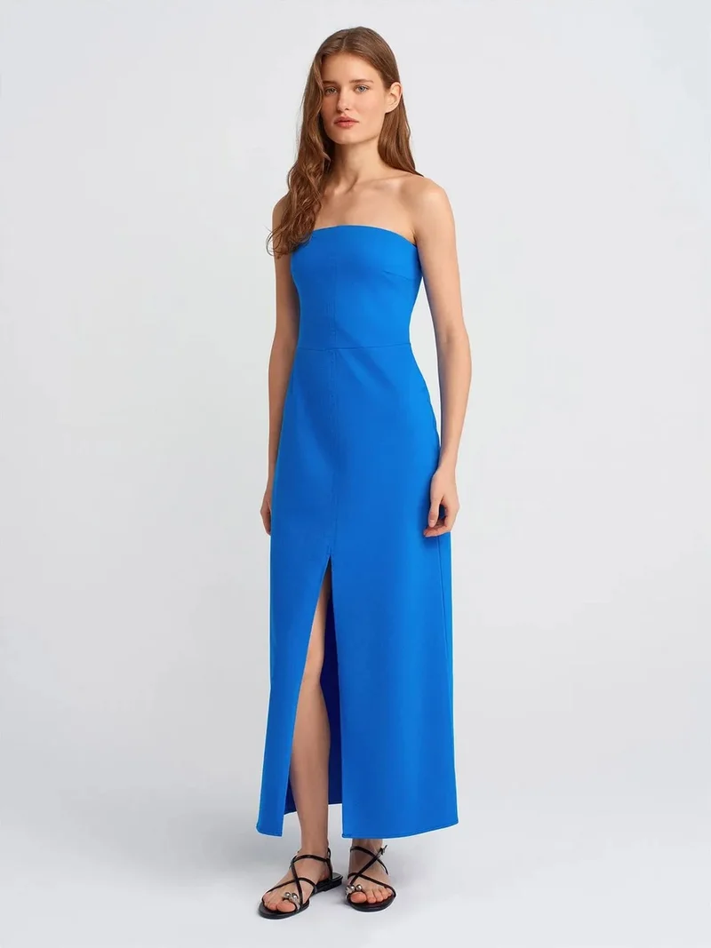 ديلفين DILVIN Strapless Fitted Midi Dress With Slit