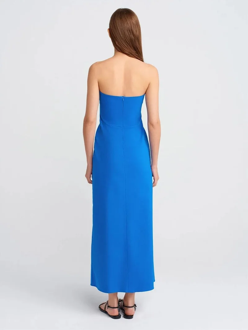 ديلفين DILVIN Strapless Fitted Midi Dress With Slit