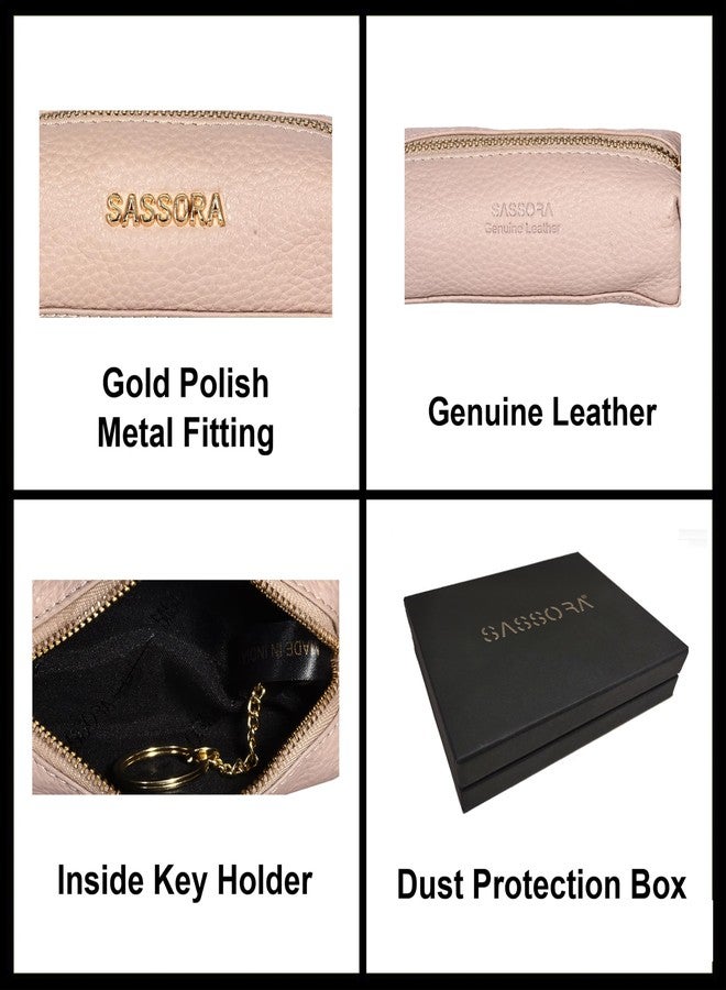 Sassora Premium Leather Key Pouch For Car & Other Keys (Pink) - Image 3