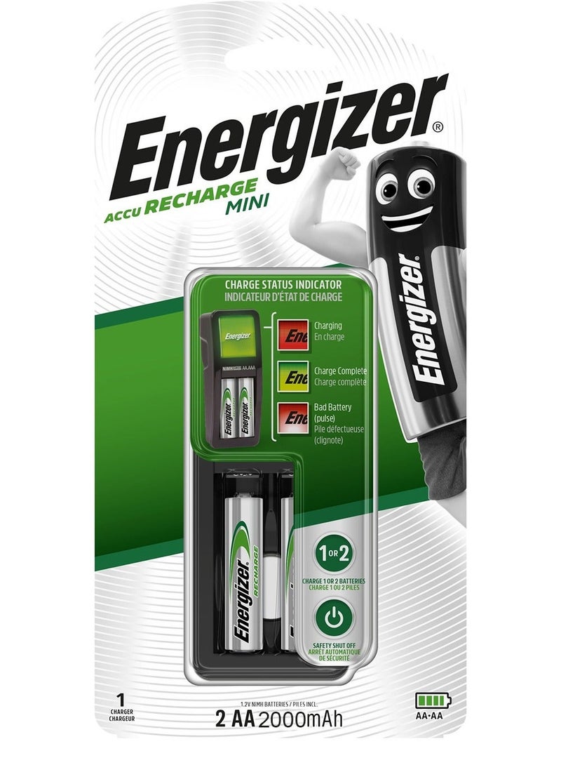 Energizer Mini charger with 2 AA Rechargeable Batteries  (2000 mAh) Multicolour & Recharge Extreme Batteries AAA2 - 2 BatteriesBundle - Image 2