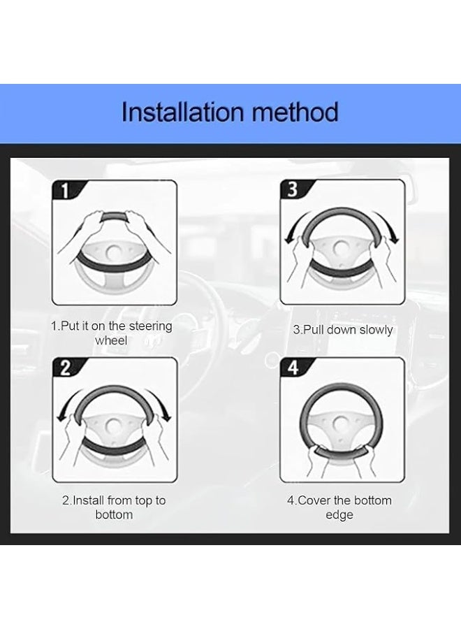 Car Steering Wheel PU Leather Non Slip Crystal Sparkled Diamond Cover Bling Medium Size Black - Image 2