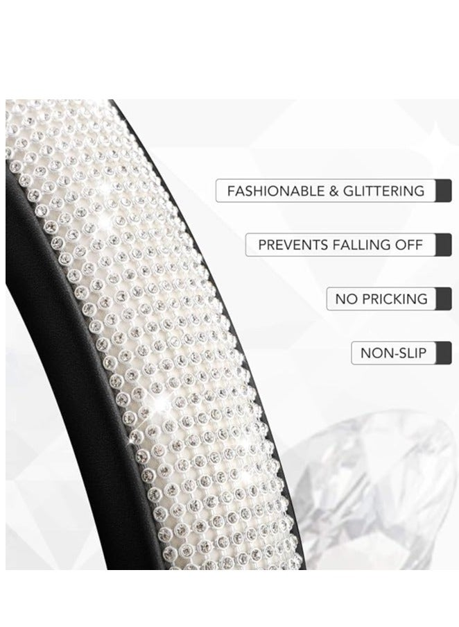 Car Steering Wheel PU Leather Non Slip Crystal Sparkled Diamond Cover Bling Medium Size Black - Image 3