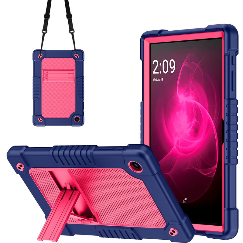 Kebiory for T-Mobile REVVL Tab 2 10.1" Tablet Kids Friendly Soft Silicone+Hard Stand Adjustable Shoulder Strap Compatible with T-Mobile REVVL Tab 2 5G 2025 Model (NavyPink) - Image 1