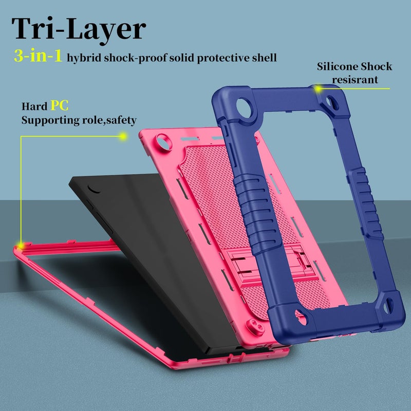 Kebiory for T-Mobile REVVL Tab 2 10.1" Tablet Kids Friendly Soft Silicone+Hard Stand Adjustable Shoulder Strap Compatible with T-Mobile REVVL Tab 2 5G 2025 Model (NavyPink) - Image 2