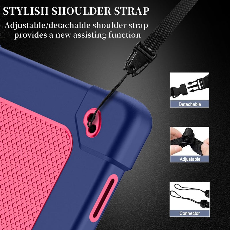 Kebiory for T-Mobile REVVL Tab 2 10.1" Tablet Kids Friendly Soft Silicone+Hard Stand Adjustable Shoulder Strap Compatible with T-Mobile REVVL Tab 2 5G 2025 Model (NavyPink) - Image 4