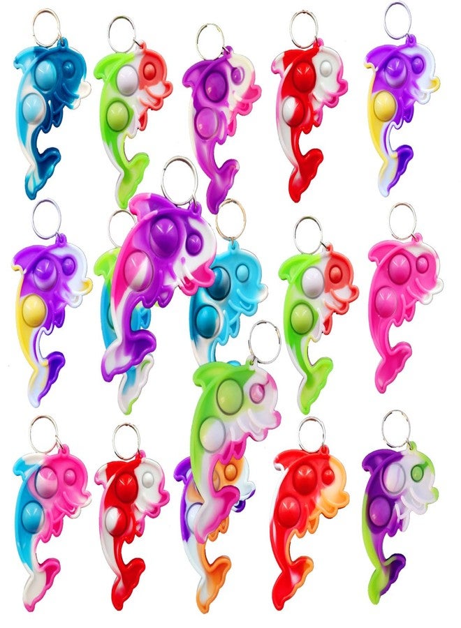 Roaqua 30 Packs Bulk Dolphins Backpack Mini pop Fidget Keychain，Birthday Party Favors,Summer Students Bubble Prize gifts for boy and Little Girl,Kids - Image 1