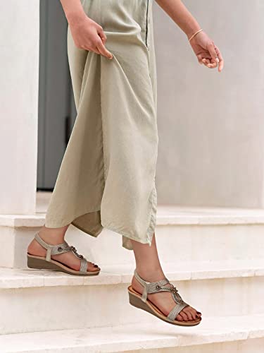 SHIBEVER Womens Footwear Wedge Sandals Low Heels Dressy Bohemian Ankle Strap Sandals Summer Shoes Women Size 8.5 - Image 2