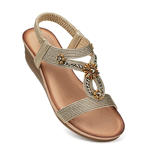 SHIBEVER Womens Footwear Wedge Sandals Low Heels Dressy Bohemian Ankle Strap Sandals Summer Shoes Women Size 8.5 - Image 1