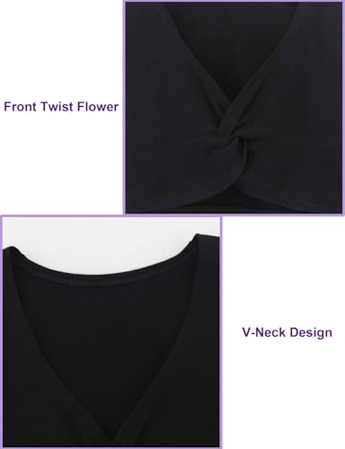 Daydance Black Girl's Dance Tops Cropped V-Neck Ballet Sweater Warm Up for Leotards, Long Sleeve - Image 3