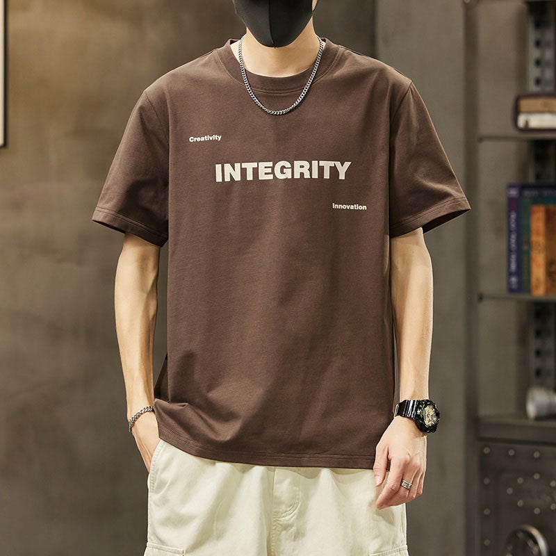 Trendy Brand Autumn Men'S Short-Sleeved T-Shirt Men'S Cotton Round Neck Plus Size Fat Loose Short-Sleeved Purplish Blue - Image 1