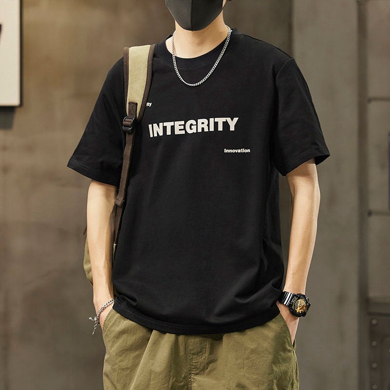 Trendy Brand Autumn Men'S Short-Sleeved T-Shirt Men'S Cotton Round Neck Plus Size Fat Loose Short-Sleeved Purplish Blue - Image 5