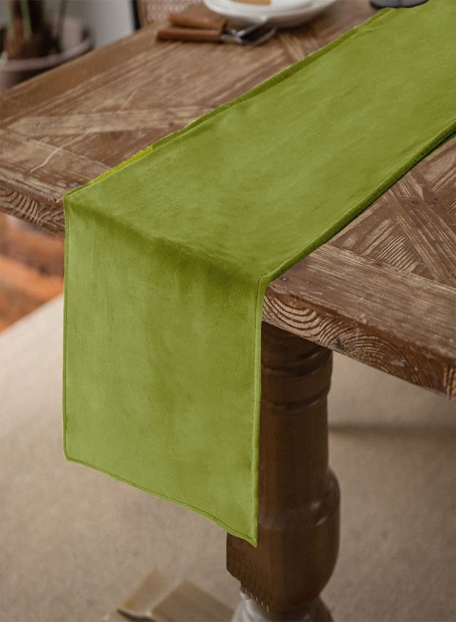 Jusmate Velvet Green Table Scarf Dresser Runner - 13x108 inches for Living Room, Coffee Table, Wedding, Parties - Image 1