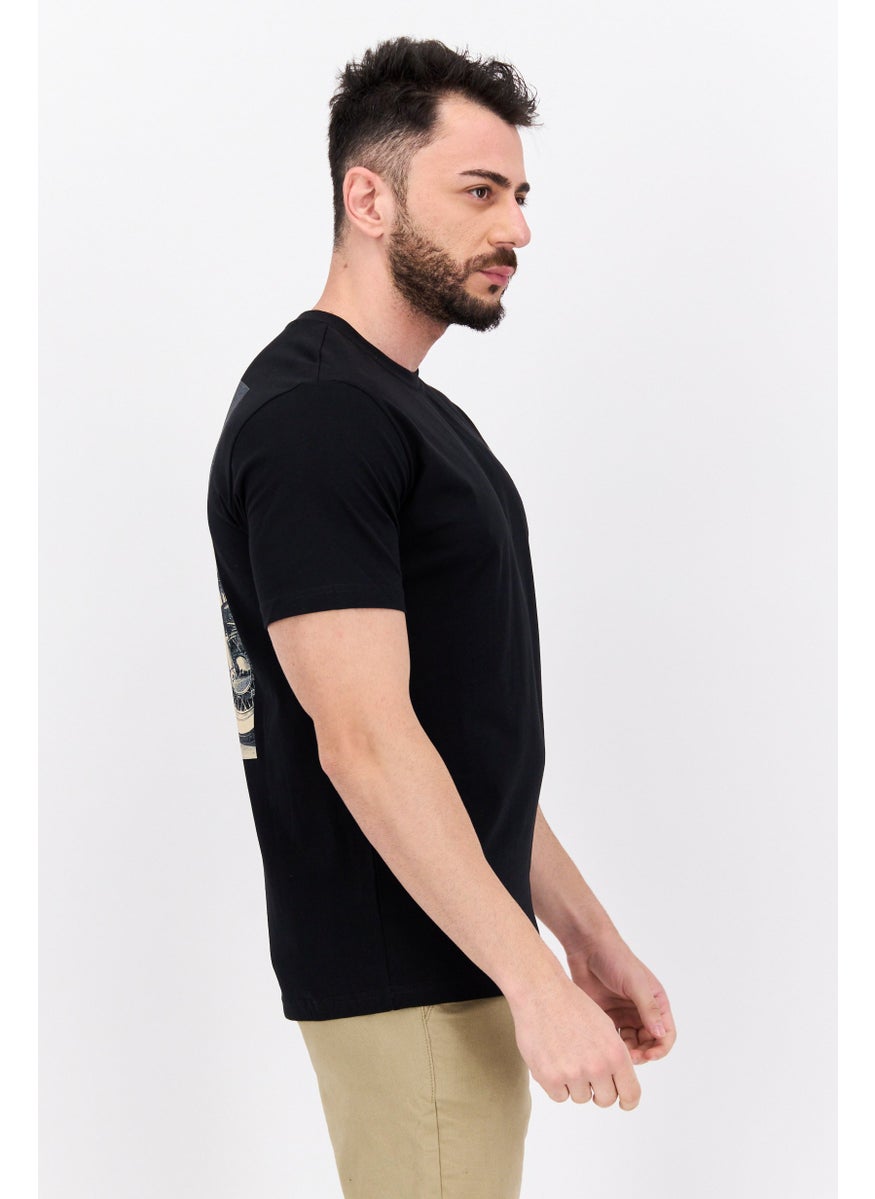 ELVIS Men Crew Neck Short Sleeve Embroidered Logo T-Shirt, Black Combo  - Image 2