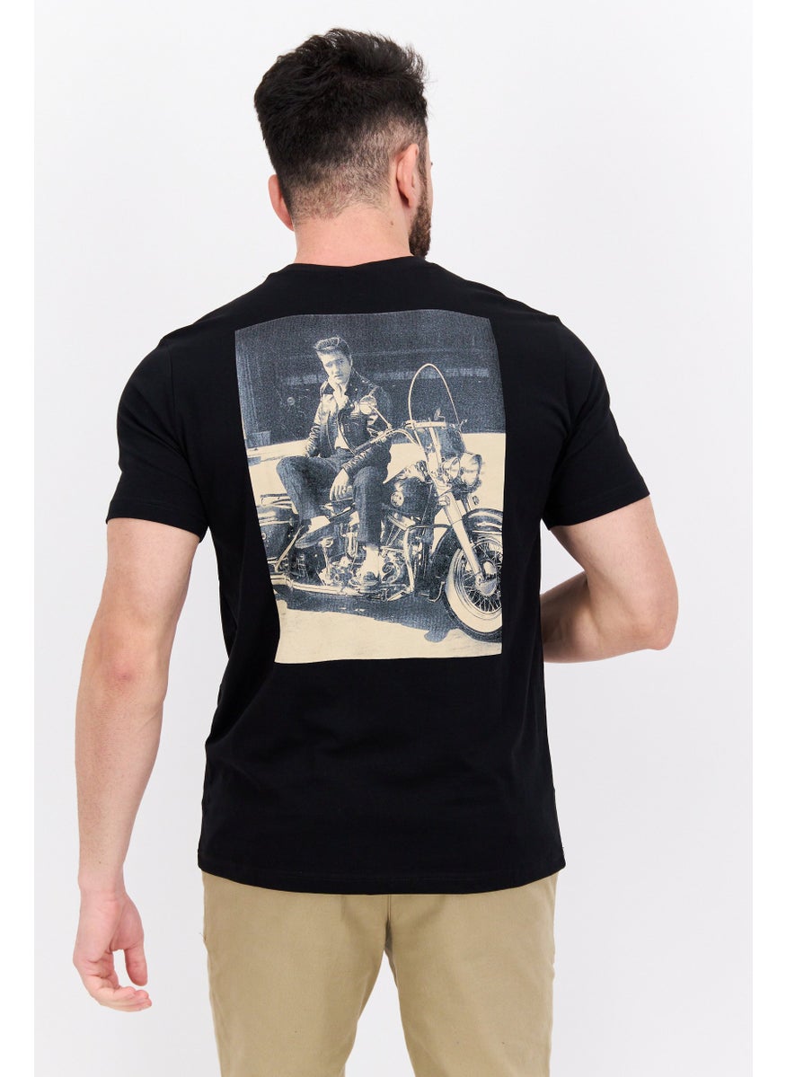 ELVIS Men Crew Neck Short Sleeve Embroidered Logo T-Shirt, Black Combo  - Image 3