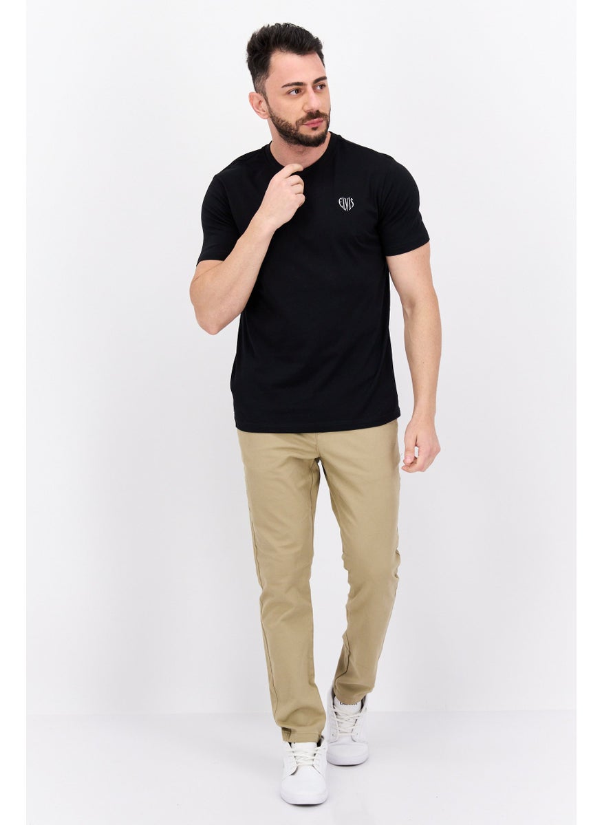 ELVIS Men Crew Neck Short Sleeve Embroidered Logo T-Shirt, Black Combo  - Image 4