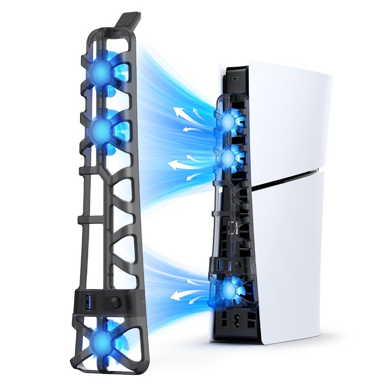 NexiGo PS5 Slim Silent Enhanced Cooling Fan with Adjustable Speed Auto Power OnOff with USB 30 Port Efficient Cooling System for Both PS5 Slim Disc and Digital Editions - Image 2