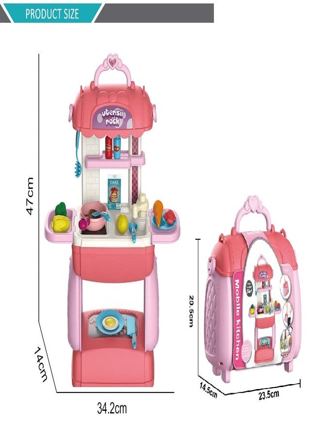 SHIPEASE 3 in 1 Mobile Kitchen Set Portable Suitcase Design Pretend Play Multi-Function Cooking Toy with Accessories for Kids Girls(Multicolor) - Image 2