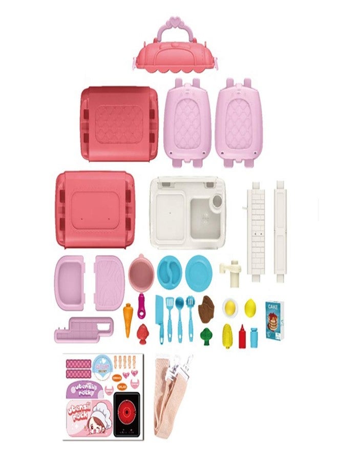 SHIPEASE 3 in 1 Mobile Kitchen Set Portable Suitcase Design Pretend Play Multi-Function Cooking Toy with Accessories for Kids Girls(Multicolor) - Image 4