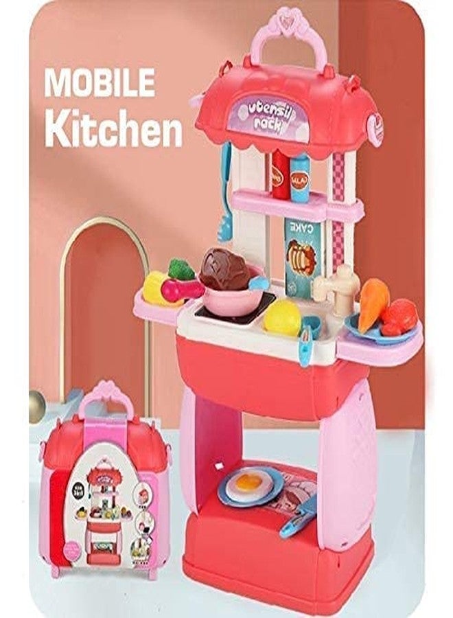 SHIPEASE 3 in 1 Mobile Kitchen Set Portable Suitcase Design Pretend Play Multi-Function Cooking Toy with Accessories for Kids Girls(Multicolor) - Image 5