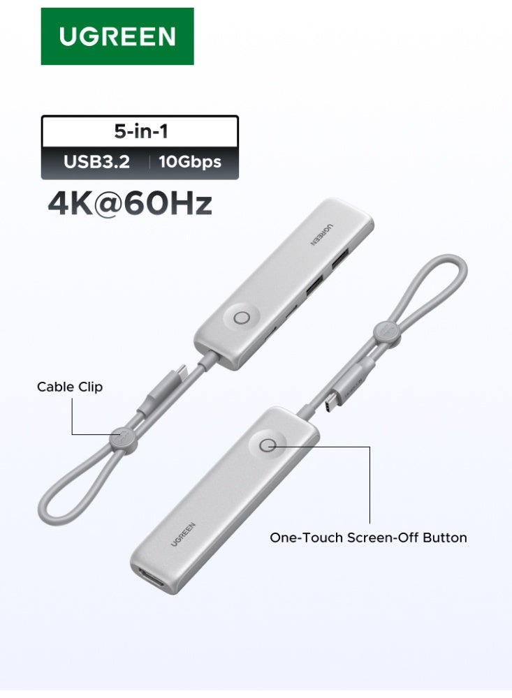 Ugreen 5-in-1 USB Hub Type C with 4K@60Hz HDMI, USB C to HDMI Adapter 100W PD Charging, 10Gbps USB-C, Foldable Cable Design USB Type C Hub for Laptop, MacBook, Tablet & Multi-Screen Work (Not Suitable: MacBook Neo) silver - Image 4