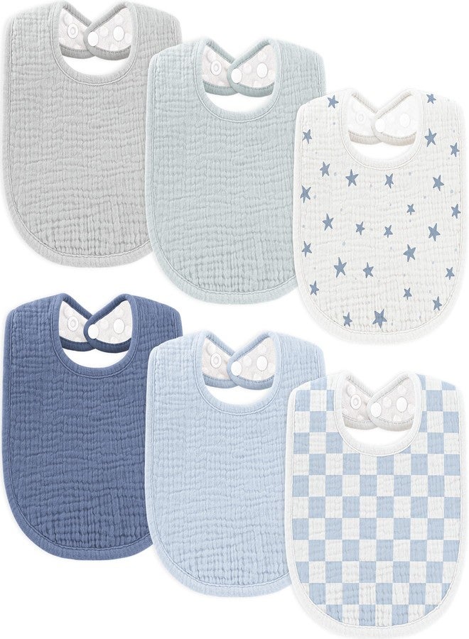 Susurration Muslin Baby Bibs 6 Pack Bandana Drool Bibs,Soft Square Adjustable Baby Drooling Bibs for Unisex Girls & Boys (Blue Star) - Image 1