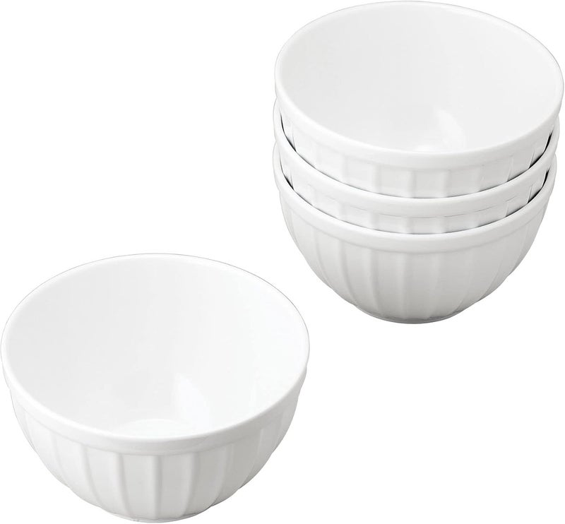 UPware Round Ribbed Dessert Bowls Melamine Ice Cream Bowls Small Prep Bowls Durable and BPAFree for Dipping Sauce Ice Cream and Side Dishes White 475 Inch Set of 4