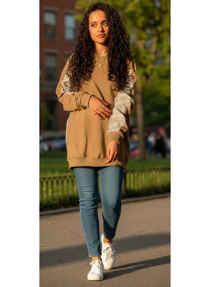 بدايه مودا سمرميلتون سويتشيرت قطن كافيه و الضهر داكرون - حريمى - Image 1