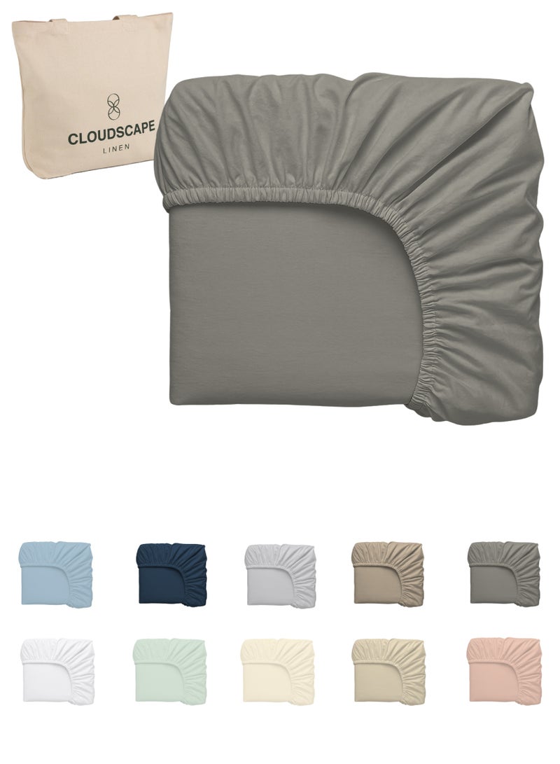 Cloud Scape Linen 600 Thread Count Egyptian Cotton Fitted Sheet ( Queen, Charcoal) - Image 2