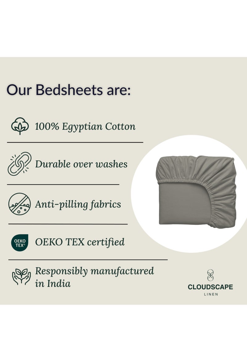Cloud Scape Linen 600 Thread Count Egyptian Cotton Fitted Sheet ( Queen, Charcoal) - Image 4