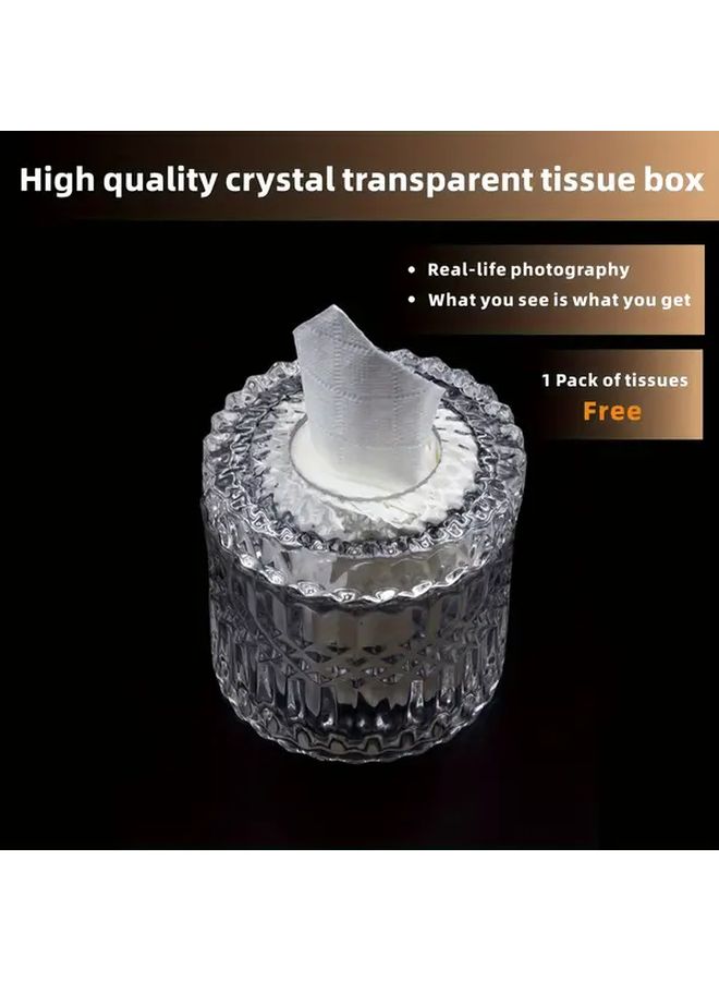 1pc Crystal Tissue Box Holder Round Design For Home Office Decor Elegant Transparent Storage Dispenser Fits Standard Paper Towels Bathroom Kitchen Modern Durable - Image 4