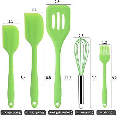 we3 spatulas Set Premium Silicone Kitchen Utensils Set (5 Piece) in Hygienic Solid Coating Include Silicone Spatula Set, Turner, Brush, Whisk (Green) - Image 2