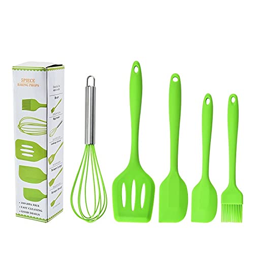 we3 spatulas Set Premium Silicone Kitchen Utensils Set (5 Piece) in Hygienic Solid Coating Include Silicone Spatula Set, Turner, Brush, Whisk (Green) - Image 1