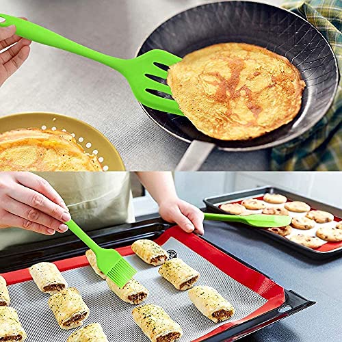 we3 spatulas Set Premium Silicone Kitchen Utensils Set (5 Piece) in Hygienic Solid Coating Include Silicone Spatula Set, Turner, Brush, Whisk (Green) - Image 3