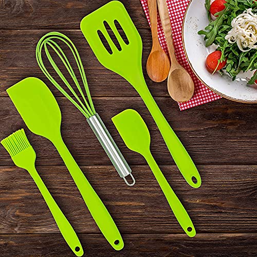 we3 spatulas Set Premium Silicone Kitchen Utensils Set (5 Piece) in Hygienic Solid Coating Include Silicone Spatula Set, Turner, Brush, Whisk (Green) - Image 4