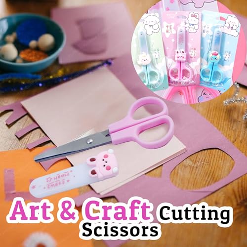 FunBlast Cartoon Stainless Steel Craft Scissor- Kawaii Scissor with Safety Cover, Paper Cutting Scissors for Art and Craft Work, Craft Scissors, Ideal for Scrapbooking, Paper Cutting, DIY (Pink) - Image 3