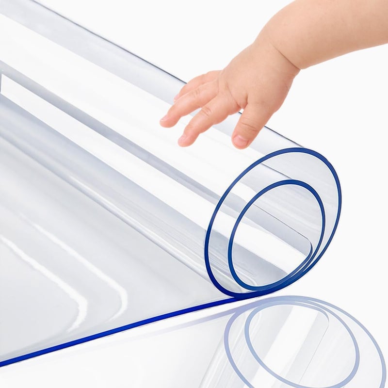 PoPoTo 16x48 Inch Plastic Table Cover Protector Clear PVC Vinyl Dining Room Desk Pad Chair Mat Wooden Furniture Glass End Bed Sofa Side Bar Bistro Coffee Table Cloth Top Protection Waterproof