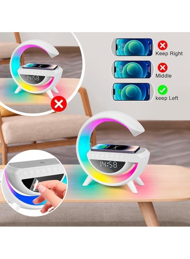 مصباح بجانب السرير مع مكبر صوت لاسلكي، شاحن هاتف وساعة منبه، ضوء ليلي LED ذكي 4 في 1 مع مكبر صوت بلوتوث، شحن لاسلكي، سطوع قابل للتعديل وإضاءة محيطة - Image 5