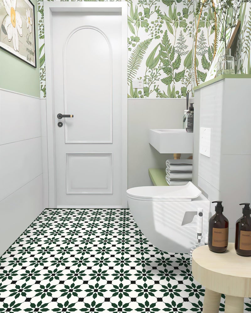MORCART 7.87" x 7.87" Peel and Stick Floor Tile, 20 PCS Self-Adhesive DIY Vinyl Flooring for Renters, Removable and Waterproof Tile Sticker for Bathroom, Kitchen, Staircase (Black Green) - Image 5