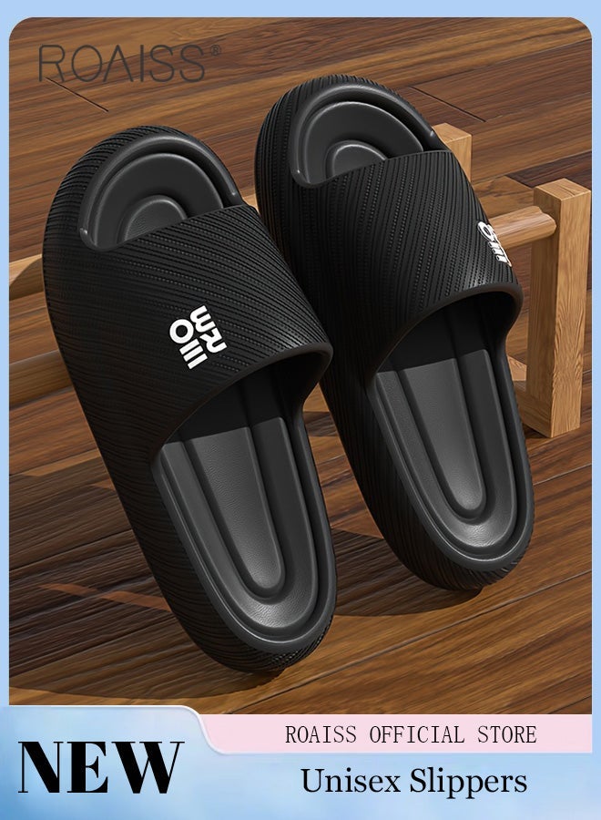 roaiss Men's Thick Sole EVA Household Slippers for Men Trendy Anti-Slip Non-smellable Soft Elasticity Skin Friendly Outdoor Slides Comfortable Cool Lightweight Indoor Bath Home Sandals Breathable Black - Image 2
