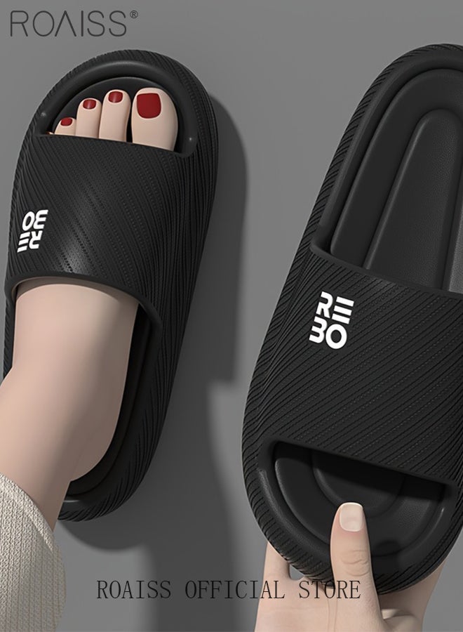 roaiss Men's Thick Sole EVA Household Slippers for Men Trendy Anti-Slip Non-smellable Soft Elasticity Skin Friendly Outdoor Slides Comfortable Cool Lightweight Indoor Bath Home Sandals Breathable Black - Image 1