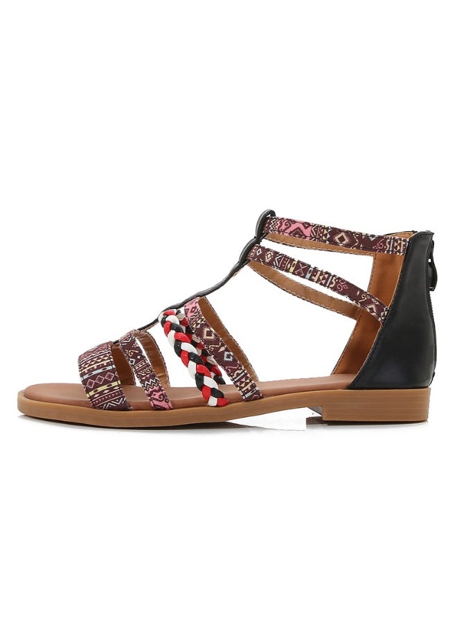 NIBEMINENT Bohemian Style Flat Heel Sandals Women's   Open-toed Roman Sandals Summer  Beach Tassels Casual Zipper  - Image 1
