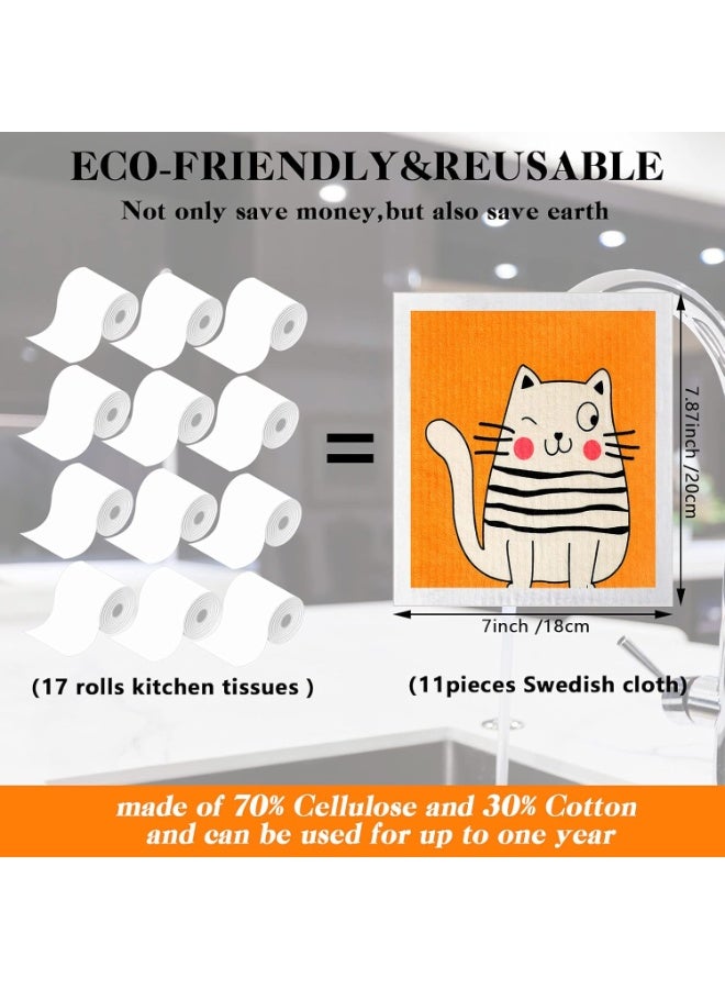 Patelai Patelai 6 Pieces Cat Swedish Kitchen Dish Towels Kitchen Cloths Reusable Sponge Cleaning Absorbent Dish Cloth No Odor Cat Hand Towel Quick Drying Washable Cleaning Wipes - Image 2