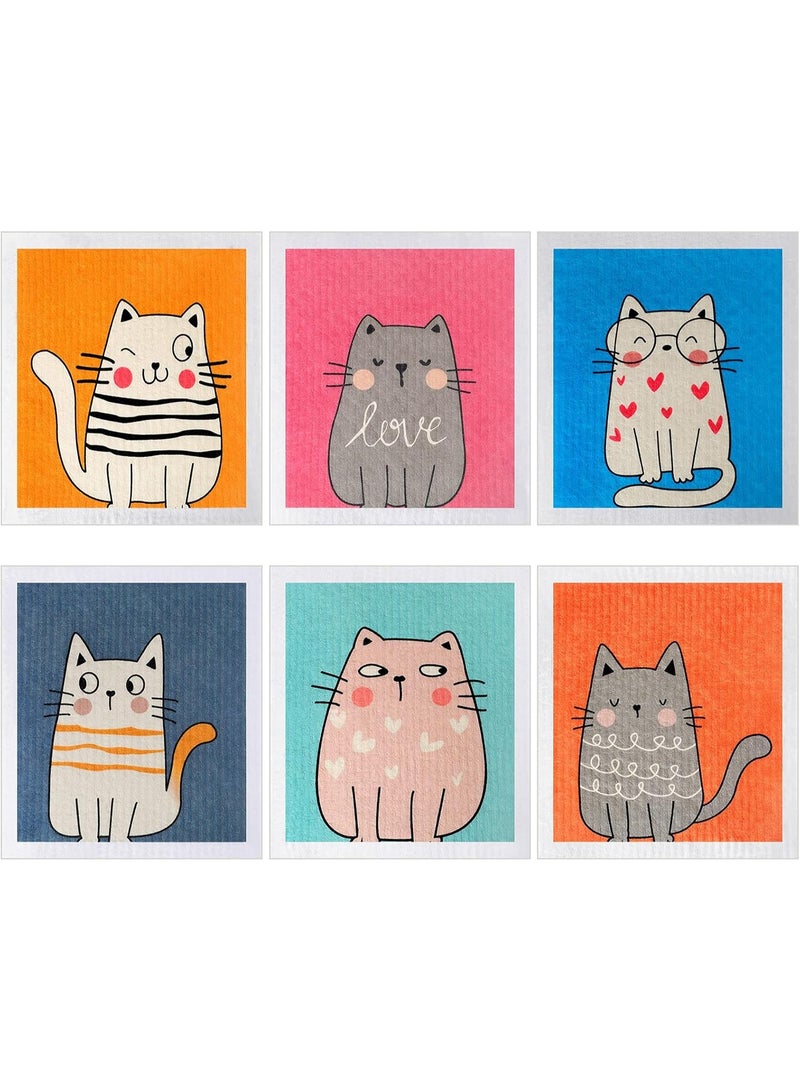 Patelai Patelai 6 Pieces Cat Swedish Kitchen Dish Towels Kitchen Cloths Reusable Sponge Cleaning Absorbent Dish Cloth No Odor Cat Hand Towel Quick Drying Washable Cleaning Wipes - Image 1