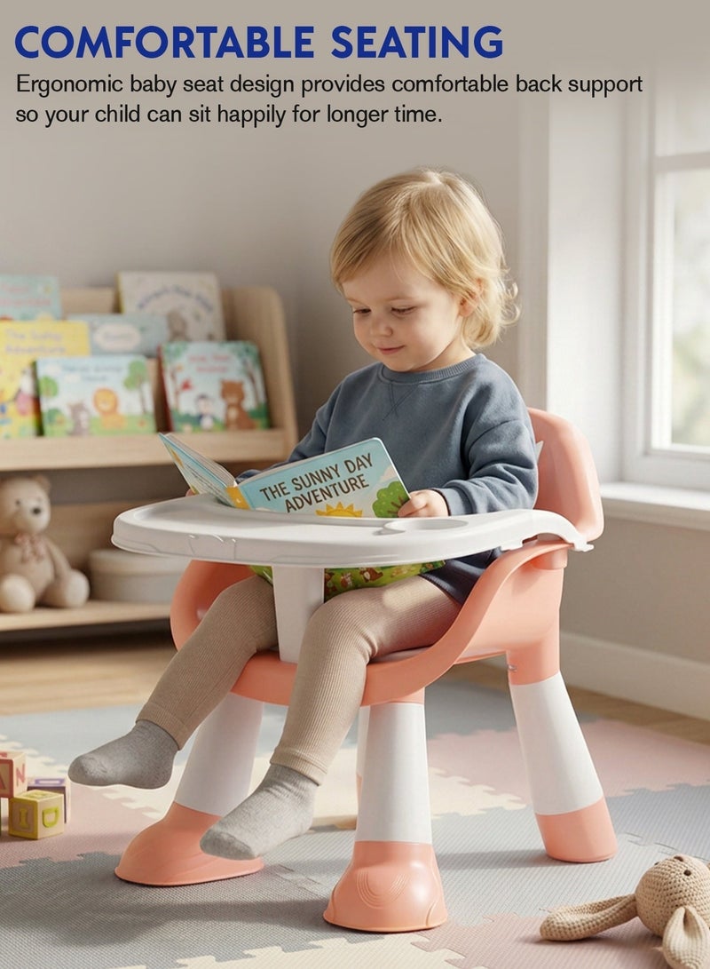 Baybee Kids Booster Seat for Baby with Feeding Tray | Portable Baby Feeding Chair & Dining Seat for Toddlers | Baby Chair with Food Tray | Baby Booster Chair for Eating Home Travel suitable for 1 to 5 Years Pink - Image 5