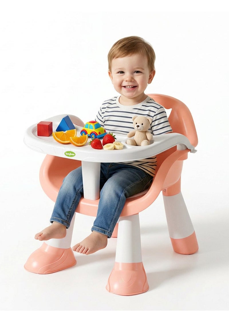 Baybee Kids Booster Seat for Baby with Feeding Tray | Portable Baby Feeding Chair & Dining Seat for Toddlers | Baby Chair with Food Tray | Baby Booster Chair for Eating Home Travel suitable for 1 to 5 Years Pink - Image 1
